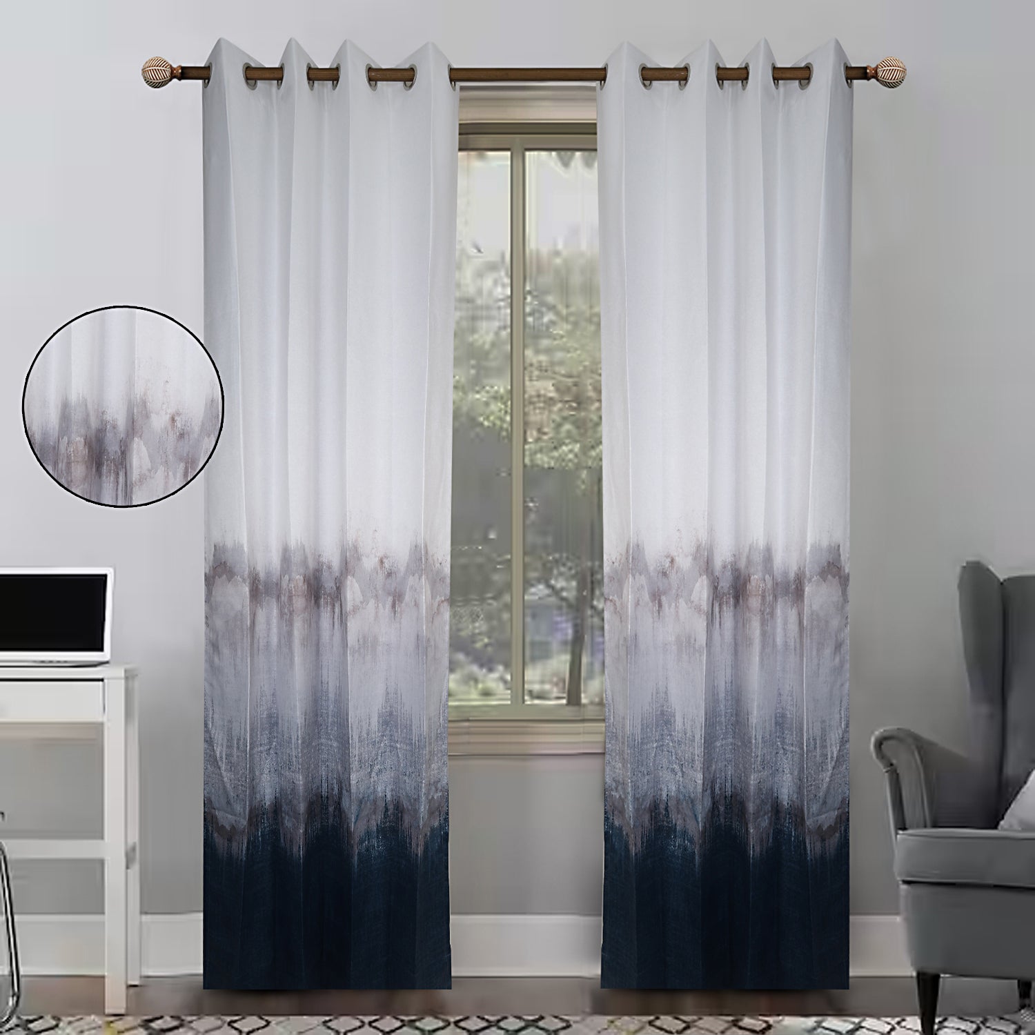 Snow frost gradient panel curtain