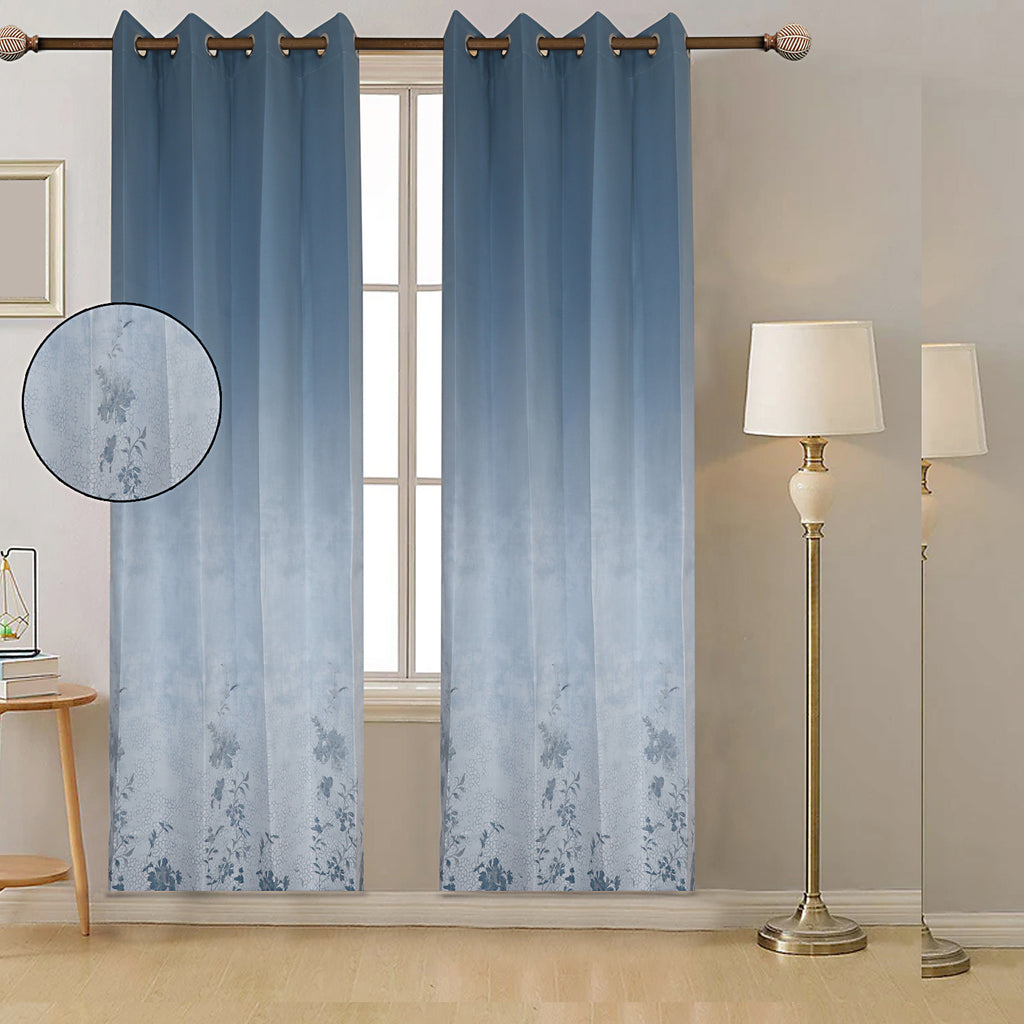 Blue meadow floral panel curtain
