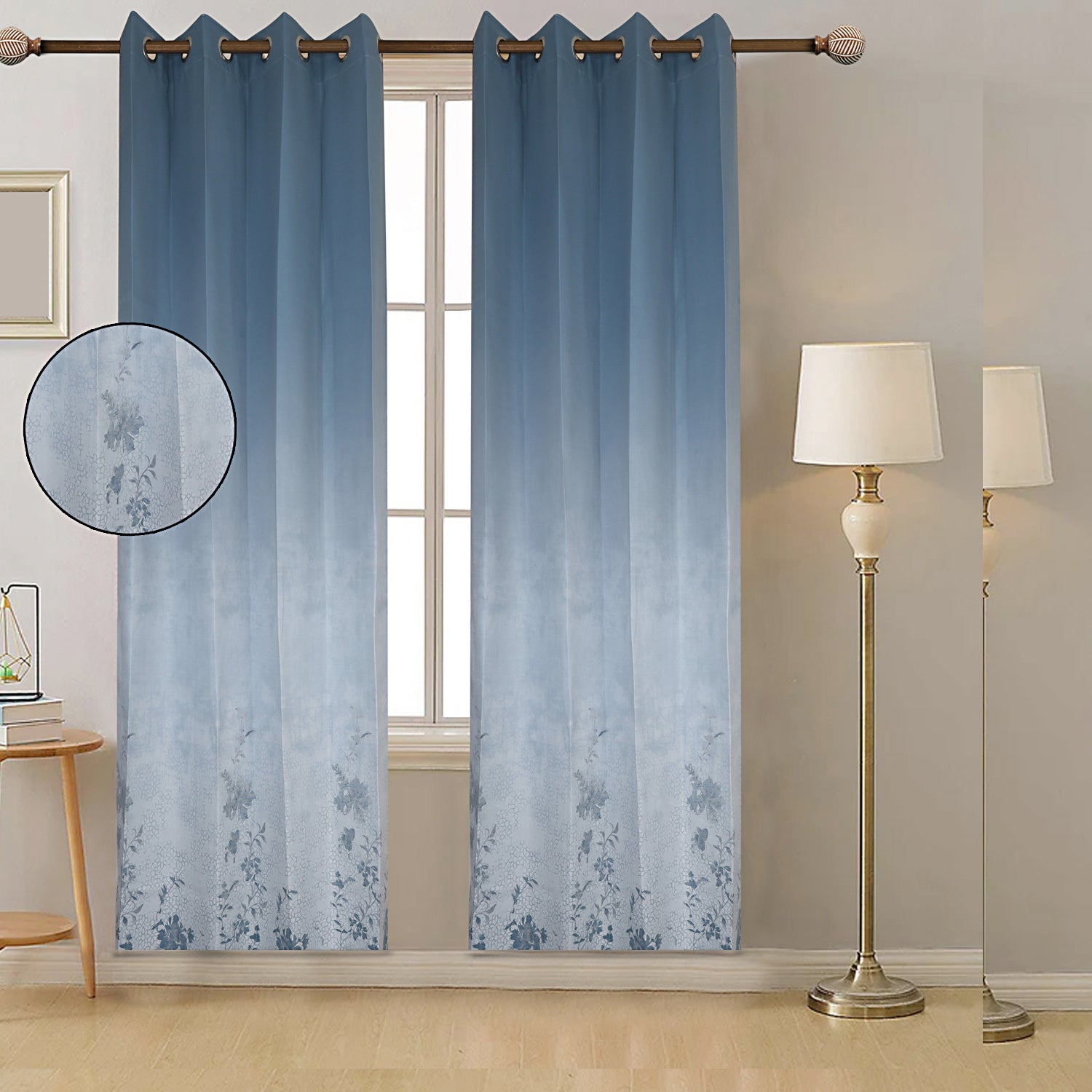 Blue meadow floral panel curtain