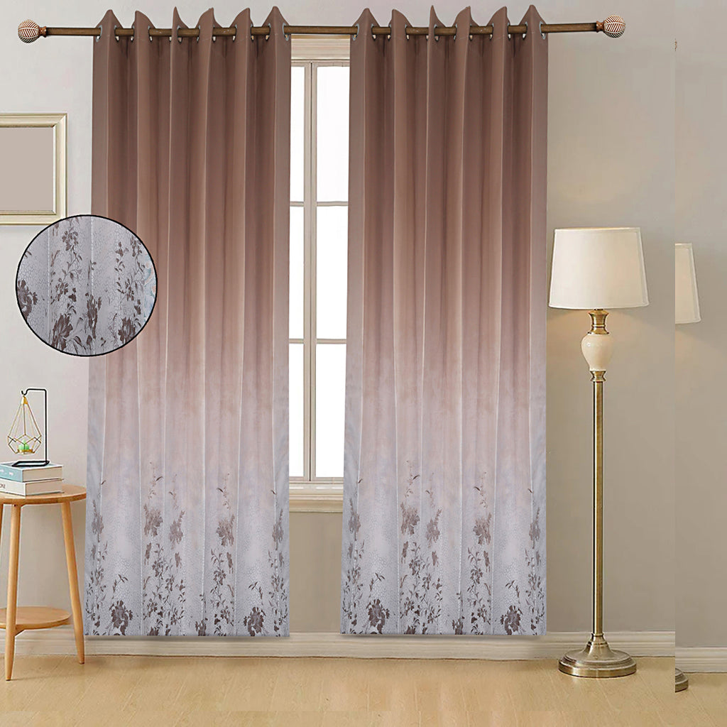 Brown meadow floral panel curtain